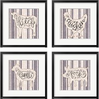 Framed 'Striped Country Kitchen Animals 4 Piece Framed Art Print Set' border=