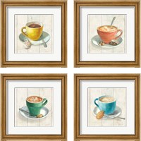 Framed 'Wake Me Up Coffee 4 Piece Framed Art Print Set' border=