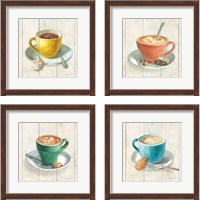 Framed 'Wake Me Up Coffee 4 Piece Framed Art Print Set' border=