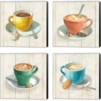 Framed 'Wake Me Up Coffee 4 Piece Canvas Print Set' border=
