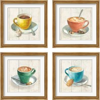 Framed 'Wake Me Up Coffee 4 Piece Framed Art Print Set' border=