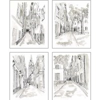 Framed European City Sketch 4 Piece Art Print Set