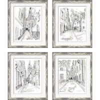 Framed 'European City Sketch 4 Piece Framed Art Print Set' border=