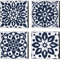 Framed Blue and White Tile 4 Piece Canvas Print Set