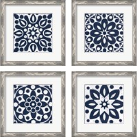 Framed 'Blue and White Tile 4 Piece Framed Art Print Set' border=