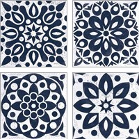 Framed Blue and White Tile 4 Piece Art Print Set