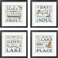 Framed 'Lakeside Retreat 4 Piece Framed Art Print Set' border=