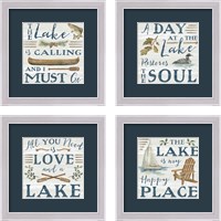 Framed 'Lakeside Retreat 4 Piece Framed Art Print Set' border=