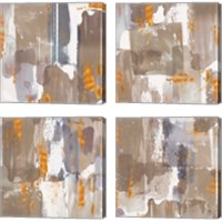 Framed 'Icescape Abstract Grey Gold 4 Piece Canvas Print Set' border=