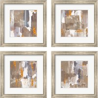 Framed Icescape Abstract Grey Gold 4 Piece Framed Art Print Set