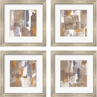 Framed 'Icescape Abstract Grey Gold 4 Piece Framed Art Print Set' border=