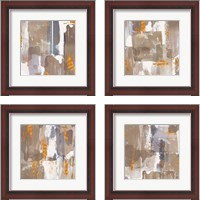 Framed 'Icescape Abstract Grey Gold 4 Piece Framed Art Print Set' border=