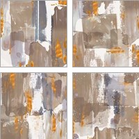 Framed 'Icescape Abstract Grey Gold 4 Piece Art Print Set' border=