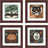 Framed 'Scaredy Cats 4 Piece Framed Art Print Set' border=