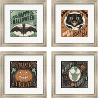Framed 'Scaredy Cats 4 Piece Framed Art Print Set' border=
