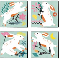 Framed 'Easter Bunnies 4 Piece Canvas Print Set' border=