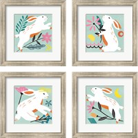 Framed 'Easter Bunnies 4 Piece Framed Art Print Set' border=