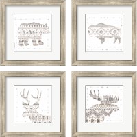 Framed 'Patterned Forest Animal 4 Piece Framed Art Print Set' border=