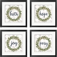 Framed 'Faith Eucalyptus Wreath 4 Piece Framed Art Print Set' border=