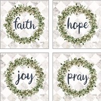 Framed 'Faith Eucalyptus Wreath 4 Piece Art Print Set' border=