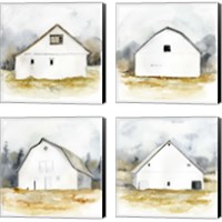 Framed 'White Barn Watercolor 4 Piece Canvas Print Set' border=