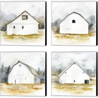 Framed White Barn Watercolor 4 Piece Canvas Print Set
