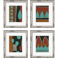 Framed 'Rust & Teal Patterns 4 Piece Framed Art Print Set' border=