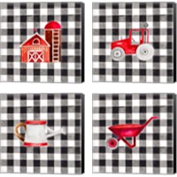 Framed 'Fun Farm Icon 4 Piece Canvas Print Set' border=
