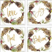Framed 'Gold Christmas Wreath4 Piece Art Print Set' border=