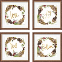 Framed 'Gold Christmas Wreath4 Piece Framed Art Print Set' border=