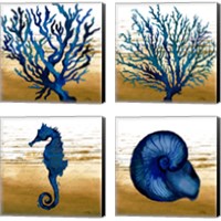Framed Coastal Blue 4 Piece Canvas Print Set
