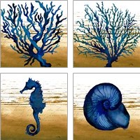 Framed Coastal Blue 4 Piece Art Print Set