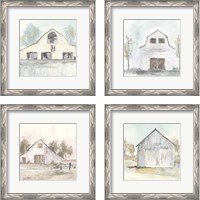 Framed 'White Barn 4 Piece Framed Art Print Set' border=