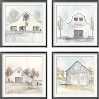 Framed 'White Barn 4 Piece Framed Art Print Set' border=
