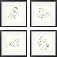 Framed 'Line Horse 4 Piece Framed Art Print Set' border=