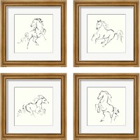 Framed 'Line Horse 4 Piece Framed Art Print Set' border=