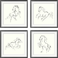 Framed 'Line Horse 4 Piece Framed Art Print Set' border=