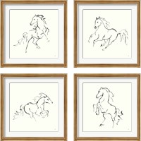 Framed 'Line Horse 4 Piece Framed Art Print Set' border=