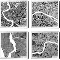 Framed City Maps Black 4 Piece Canvas Print Set