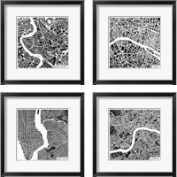 Framed 'City Maps Black 4 Piece Framed Art Print Set' border=