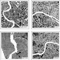 Framed City Maps Black 4 Piece Art Print Set
