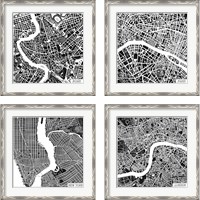 Framed 'City Maps Black 4 Piece Framed Art Print Set' border=