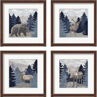 Framed 'Blue Cliff Mountains 4 Piece Framed Art Print Set' border=