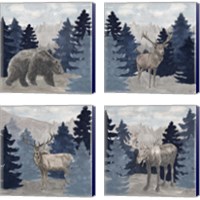 Framed 'Blue Cliff Mountains 4 Piece Canvas Print Set' border=