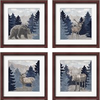 Framed 'Blue Cliff Mountains 4 Piece Framed Art Print Set' border=