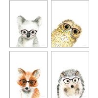 Framed 'Animal in Glasses 4 Piece Art Print Set' border=