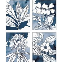Framed 'Indigo Blooms 4 Piece Art Print Set' border=