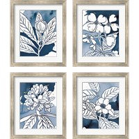 Framed 'Indigo Blooms 4 Piece Framed Art Print Set' border=
