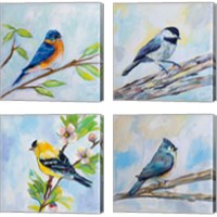 Framed 'Birds on Blue 4 Piece Canvas Print Set' border=