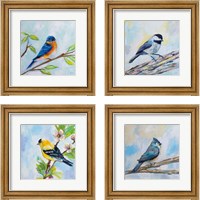 Framed Birds on Blue 4 Piece Framed Art Print Set